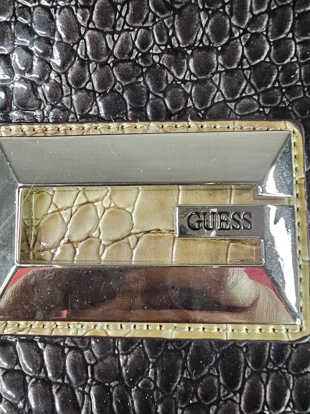 GUESS Metallic Black Croc-Embossed Tote and Satchel Set